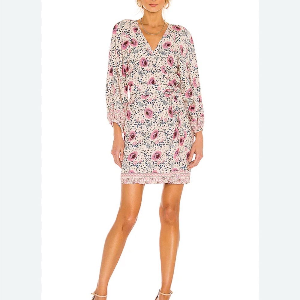Natalie Martin Pink Floral Long Sleeve Wrap Dress